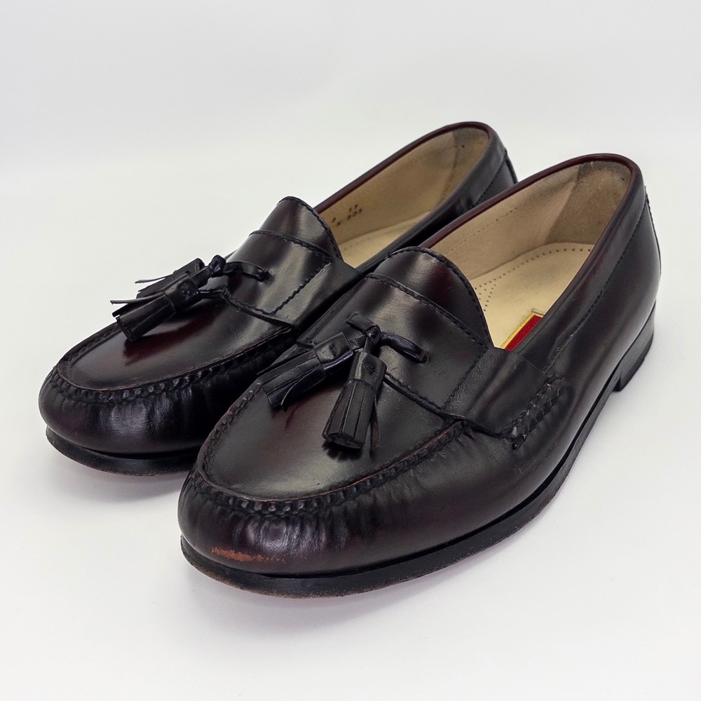 Cole Haan Men's 8 3E Pinch Tassel Loafers Burgundy Leather Dress Shoes Wide